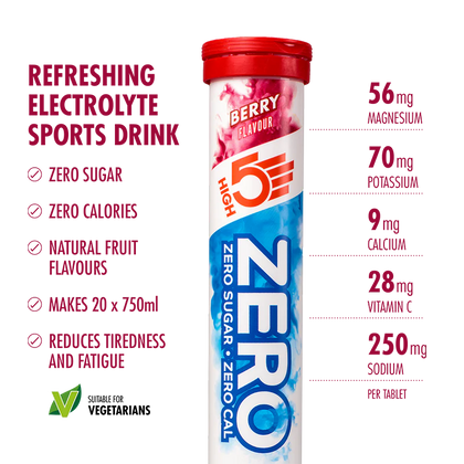 HIGH5 ZERO Electrolyte Tablets | Hydration Tablets Enhanced with Vitamin C | 0 Calories & Sugar Free | Boost Hydration, Performance & Wellness | Berry, 20 Tablets (20x, Pack of 1)