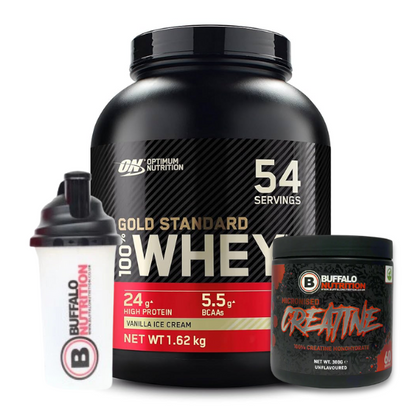 Optimum Nutrition Gold Standard 100% Whey 1.6kg + *FREE* Creatine 60 Serving Powder  + Buffalo Shaker