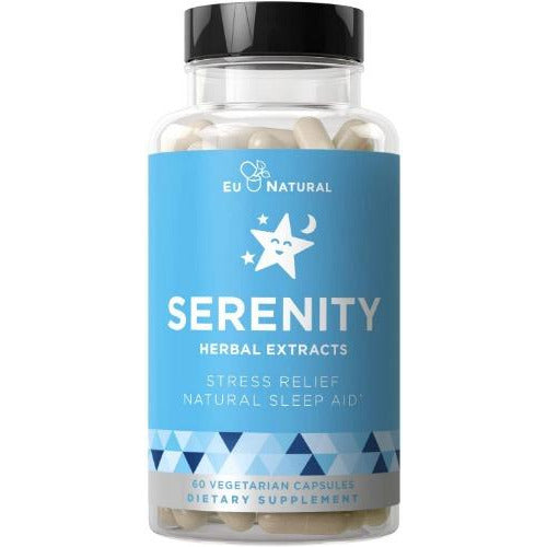 Serenity Natural Sleep Aid & Anxiety Support – Drift Off & Fall Asleep Without Being Groggy – Non-Habit Sleeping Pills – Magnesium, Valerian Root, – 60 Vegetarian Soft Capsule