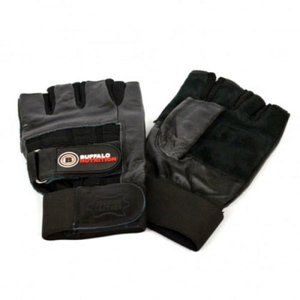 Buffalo Nutrition Leather Training Gloves with Wraparound Wrist Support (Pair)